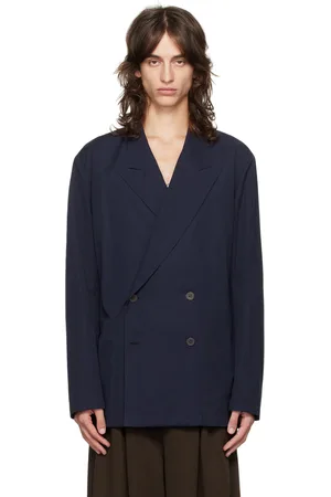 DRIES VAN NOTEN Navy Cotton Poplin Blazer