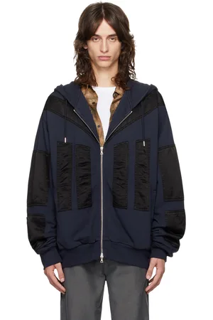 DRIES VAN NOTEN Navy Satin Panels Hoodie