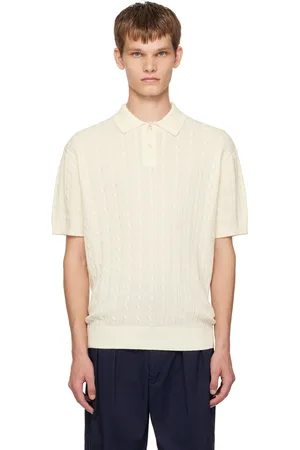 Beams White Cable Knit Polo