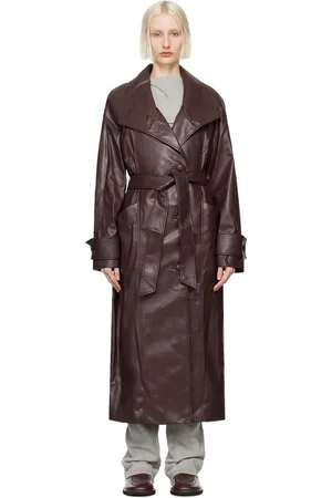 OPEN YY High Neck Collar Faux-Leather Trench Coat