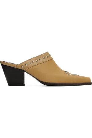 OPEN YY Beige Heart Stud Western Mules