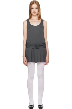 OPEN YY Gray Belted Pleated Minidress