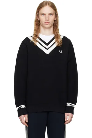 Fred Perry Black Striped Trim V-Neck Sweater
