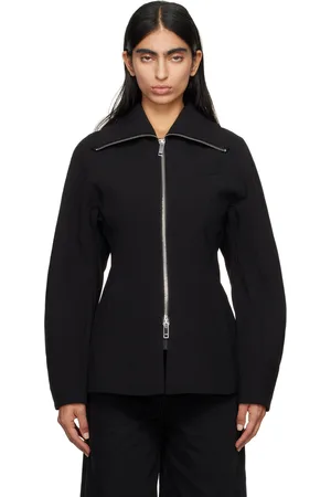 Ganni Black Bonded Crepe Curve Sleeve Jacket