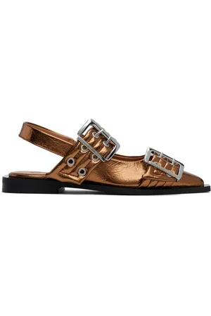 Ganni Copper Metallic Buckle Ballerina Flats