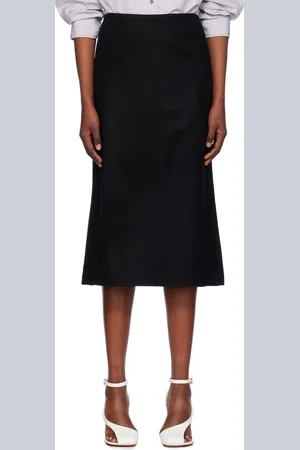 DRIES VAN NOTEN Black Wool Tailored Midi Skirt