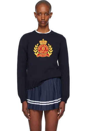 Sporty & Rich Navy NY Crest Knitted Crewneck Sweater