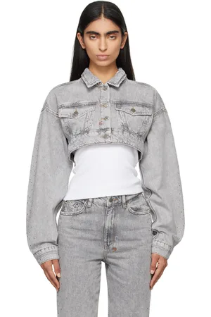 KSUBI Gray Supercrop Trucker Dime Krystal Denim Jacket