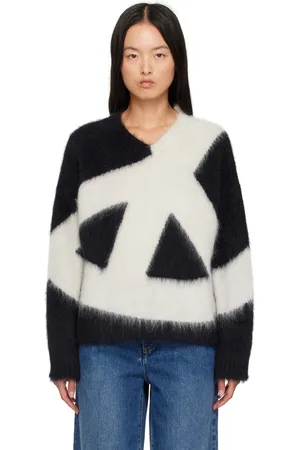 Moschino Black & Off-White Brushed Mohair Peace Sweater
