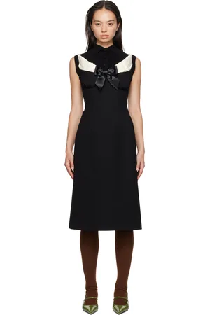 Shushu/Tong Black Embellished Bustier Spliced Midi Dress
