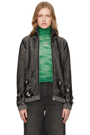 Maison Margiela Black & Beige Ribbed Wool Cardigan