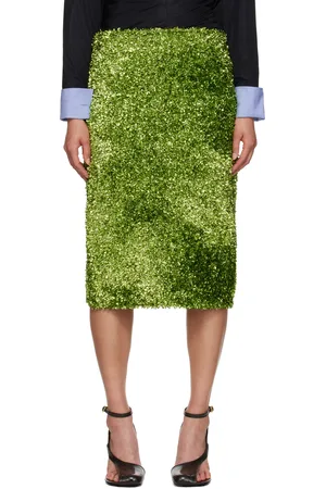 DRIES VAN NOTEN Green Tinsel Midi Skirt