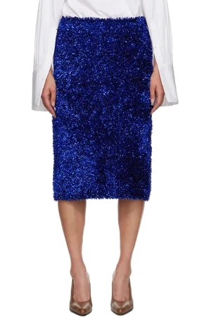 DRIES VAN NOTEN Blue Tinsel Midi Skirt
