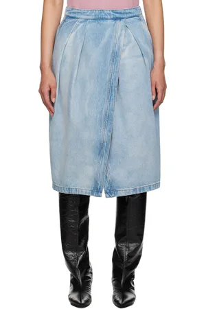 DRIES VAN NOTEN Blue Denim Knotted Midi Skirt