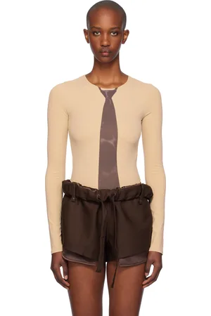 OPEN YY Tan Necktie Bodysuit