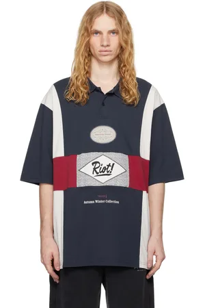 MARTINE ROSE Navy Oversized Panelled Polo