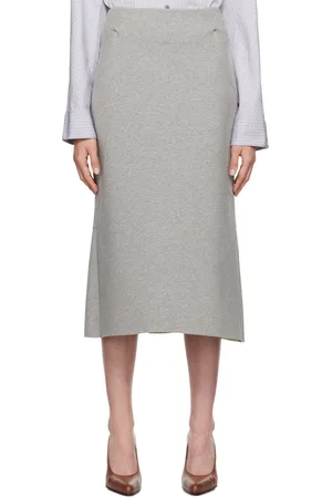 DRIES VAN NOTEN Gray Neoprene Tailored Midi Skirt