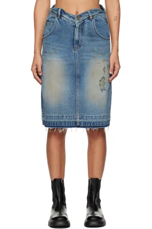 We11 Done Heart Denim Midi Skirt