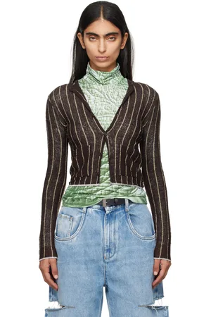 Maison Margiela Brown Pinstripe Cardigan