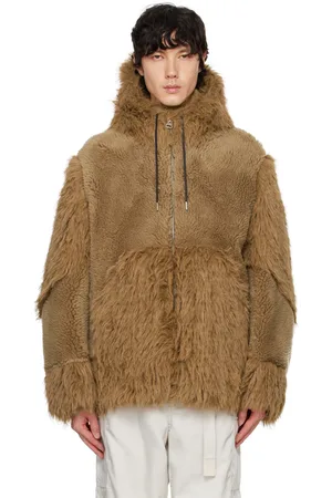 SACAI Beige Faux-Shearling x Faux-Fur Hoodie