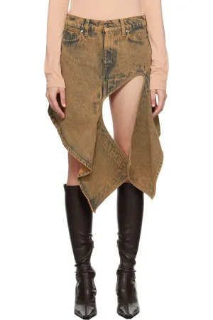 Y / PROJECT Blue & Brown Cut Out Denim Miniskirt