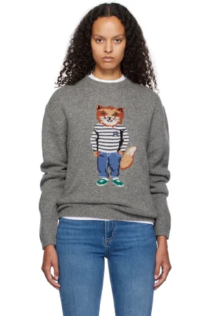 Maison Kitsuné Gray Dressed Fox Intarsia Sweater