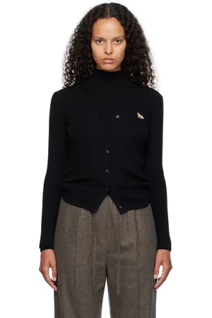 Maison Kitsuné Black Baby Fox Patch Fine Ribbed Cardigan