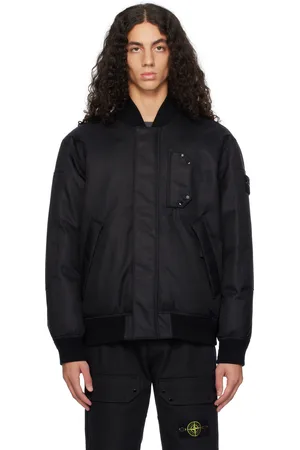 Stone Island Black 46536 Diagonal Nylon Down Bomber Jacket