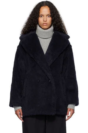 Max Mara Navy Olga Short Faux-Fur Coat