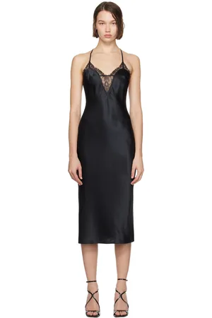 FLEUR DU MAL Black Buckle T-Strap Midi Dress