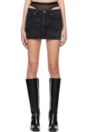 Alexander Wang Black Crystal Hotfix Pre-Styled Denim Miniskirt