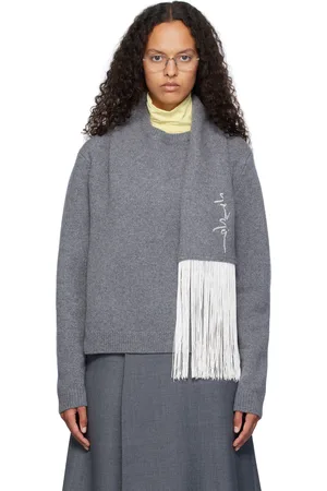 AO Yes Gray Fringed Scarf Sweater