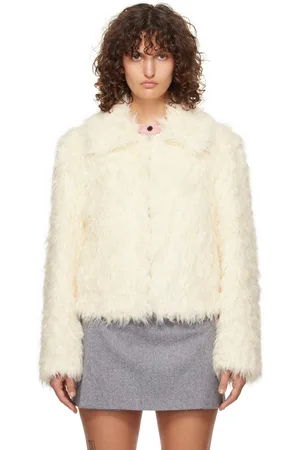 Msgm Off-White Hook-Eye Faux-Fur Jacket
