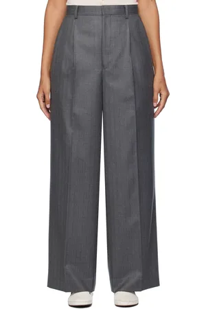 Auralee Gray Wool Fulling Flannel Stripe Trousers