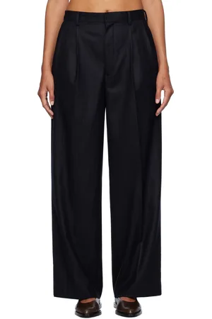 Auralee Navy Wool Fulling Flannel Stripe Trousers