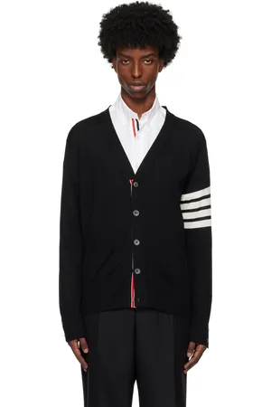 Thom Browne Black Fine Merino Wool V-Neck 4-Bar Cardigan