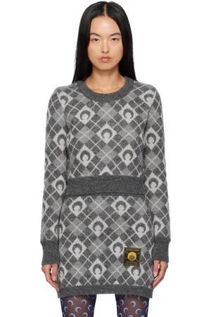 Marine Serre Gray Moon Argyle Knit Cropped Sweater