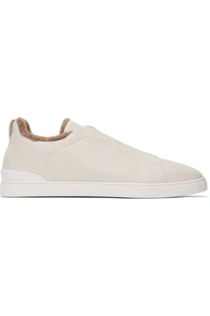 Ermenegildo Zegna Off-White Deerskin Triple Stitch Sneakers