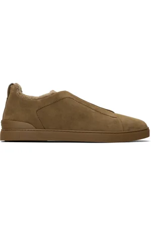 Ermenegildo Zegna Brown Suede Triple Stitch Sneakers