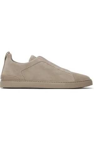 Ermenegildo Zegna Taupe Suede Triple Stitch Sneakers