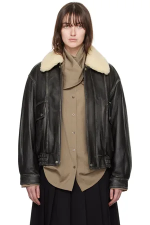 DUNST Black Aviator Leather Bomber Jacket