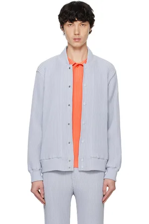 Issey Miyake Blue Kersey Pleats Bomber Jacket