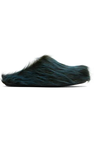 Marni Blue Long Hair Calfskin Fussbett Sabot Loafers