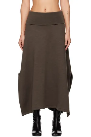 LEMAIRE Brown Vented Midi Skirt