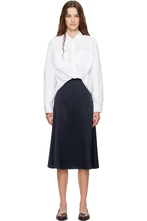 3.1 Phillip Lim & Navy Draped Shirt Combo Slip Midi Dress