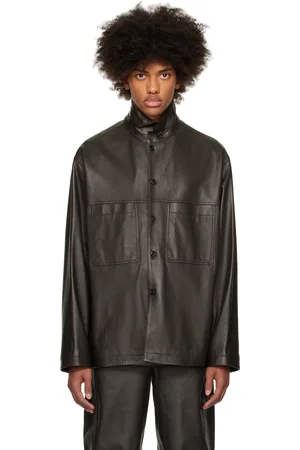LEMAIRE Brown Stand Collar Leather Shirt
