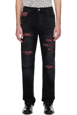 AMIRI Black Leather Bandana Repaired Slim Jeans