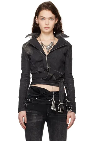 Y / PROJECT Black Wrap Fitted Denim Jacket