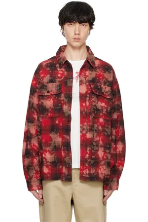 Palm Angels Red Curved Logo Check Shirt