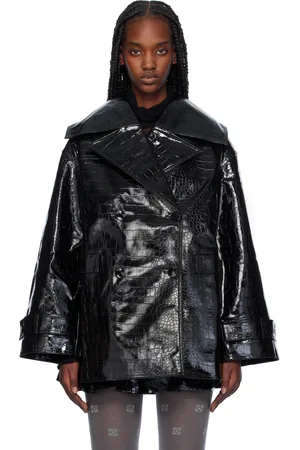 Ganni Black Future Coated Faux-Leather Blazer